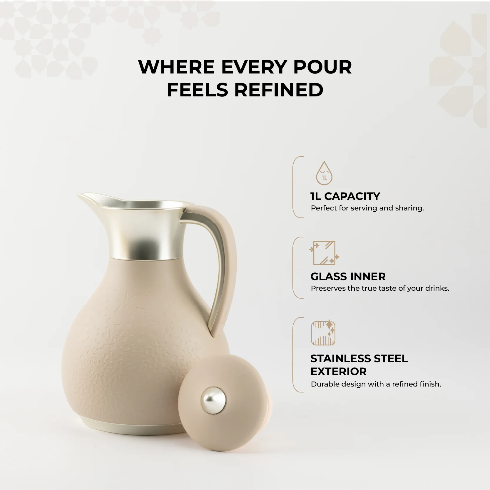 Nourhan - Vacuum Flask/Thermos - Beige & Matt Silver - Image 4