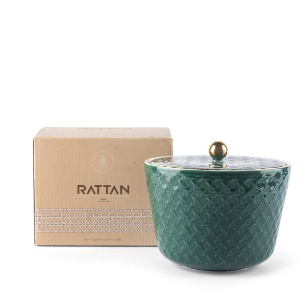 Rattan- Medium Date Bowl- Green & Gold - Image 2