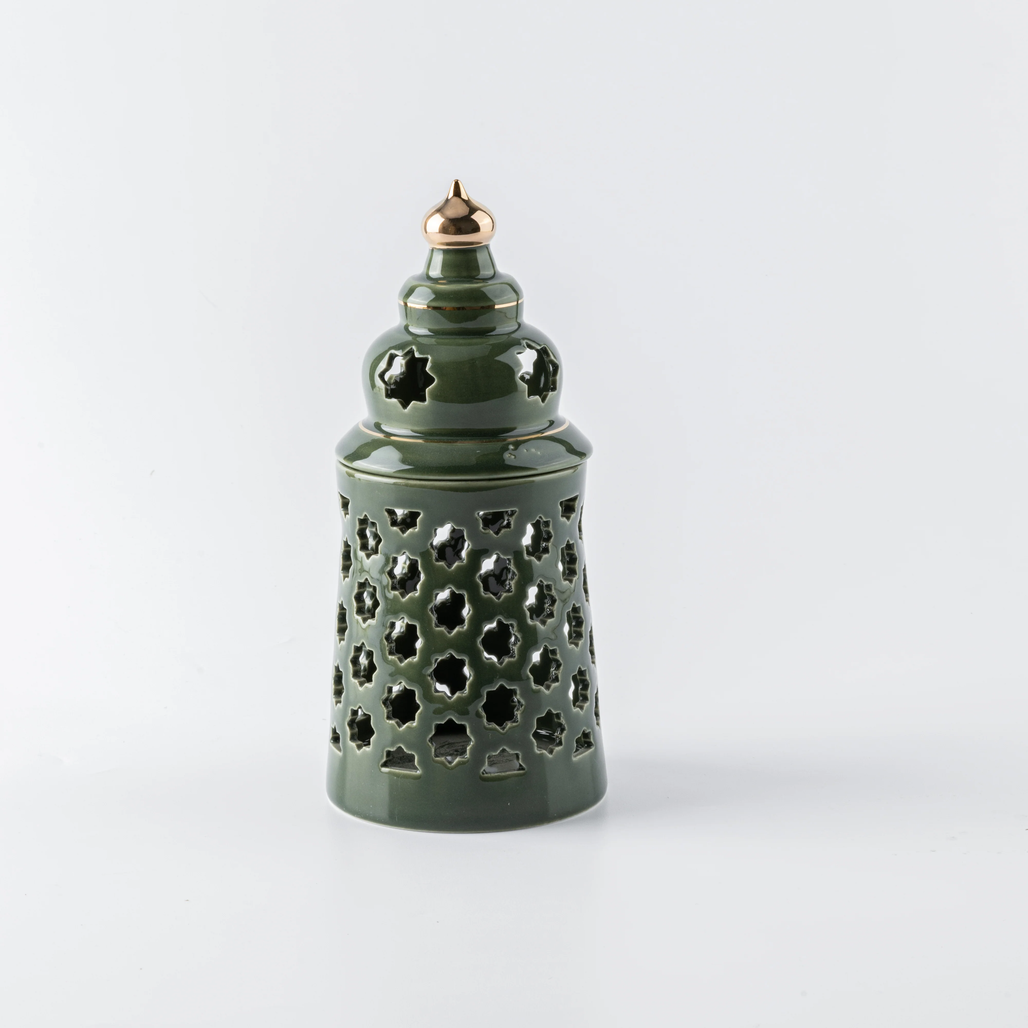 Rosette - Large Candle Holder - Green & Gold - Image 3