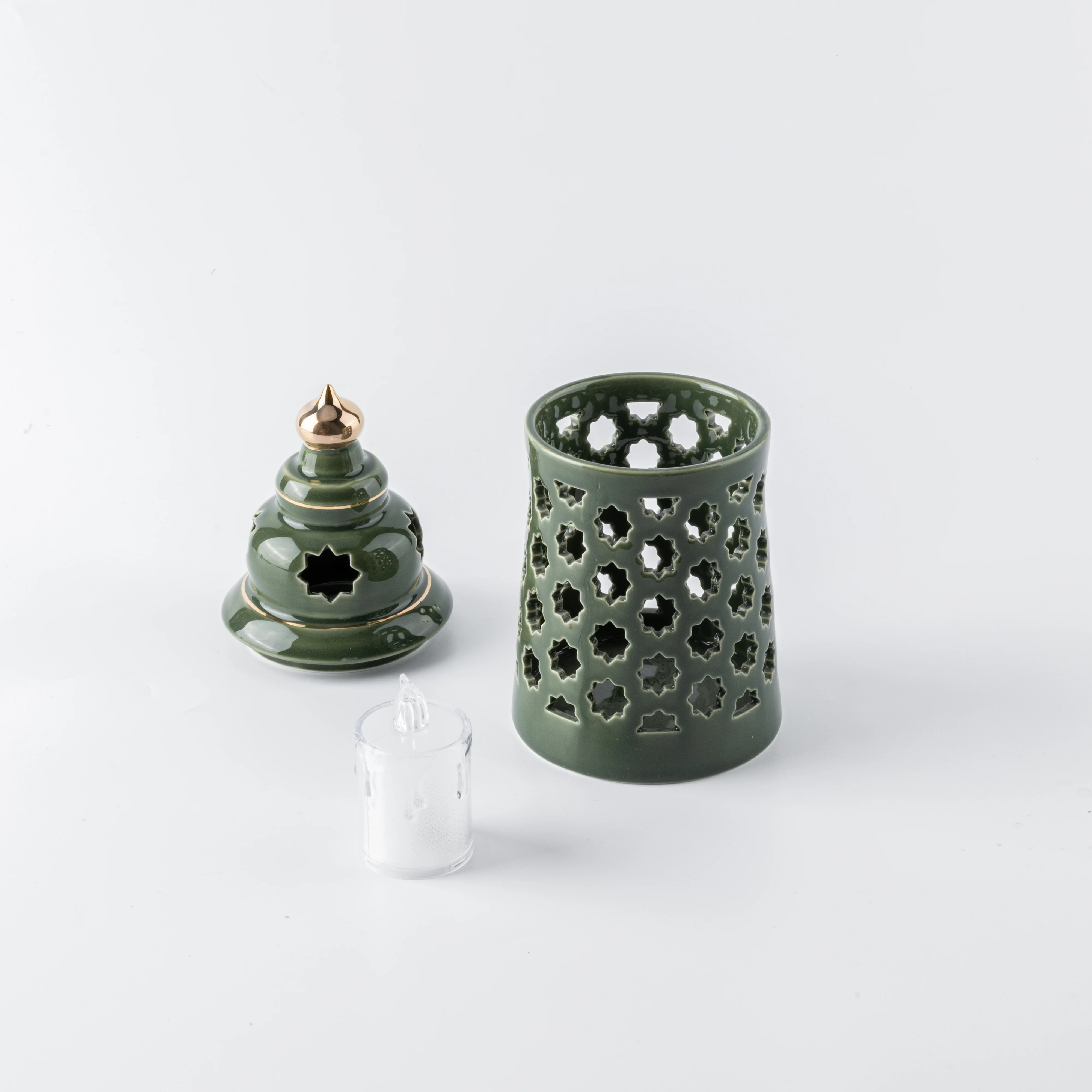 Rosette - Large Candle Holder - Green & Gold - Image 4