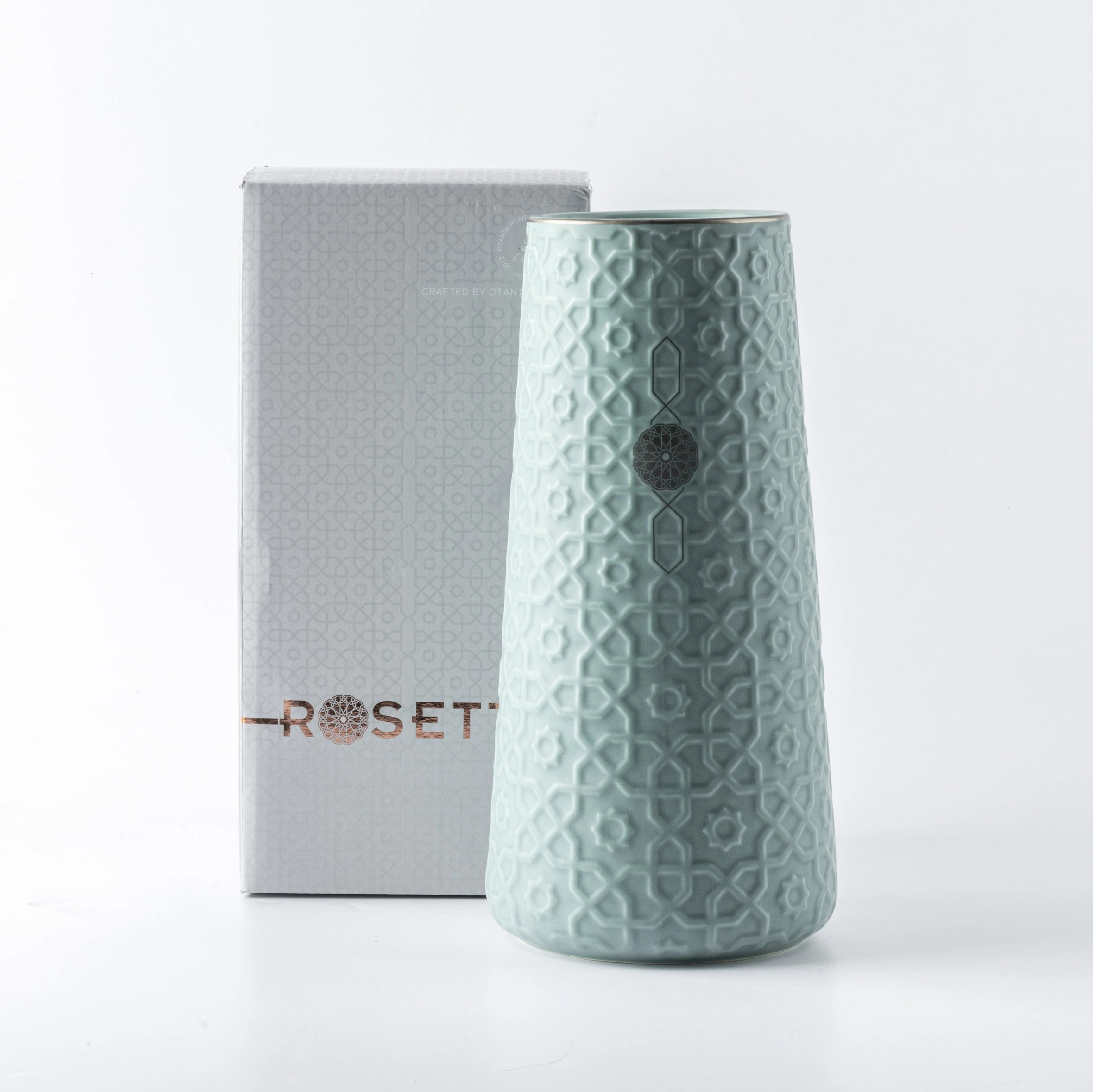 Rosette - Large Decorative Vase - Baby Blue & Silver - Image 2
