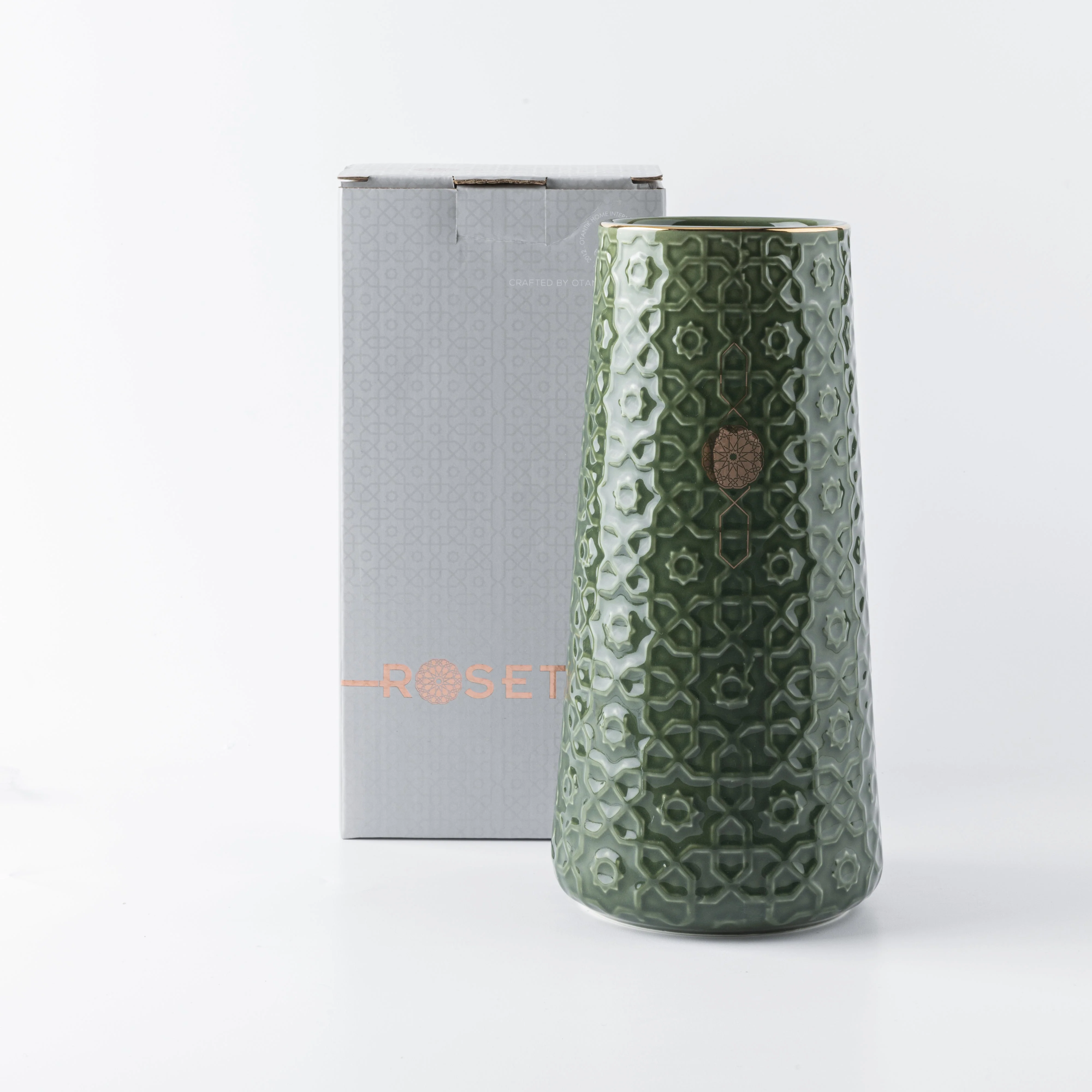 Rosette - Large Decorative Vase - Green & Gold - Image 2