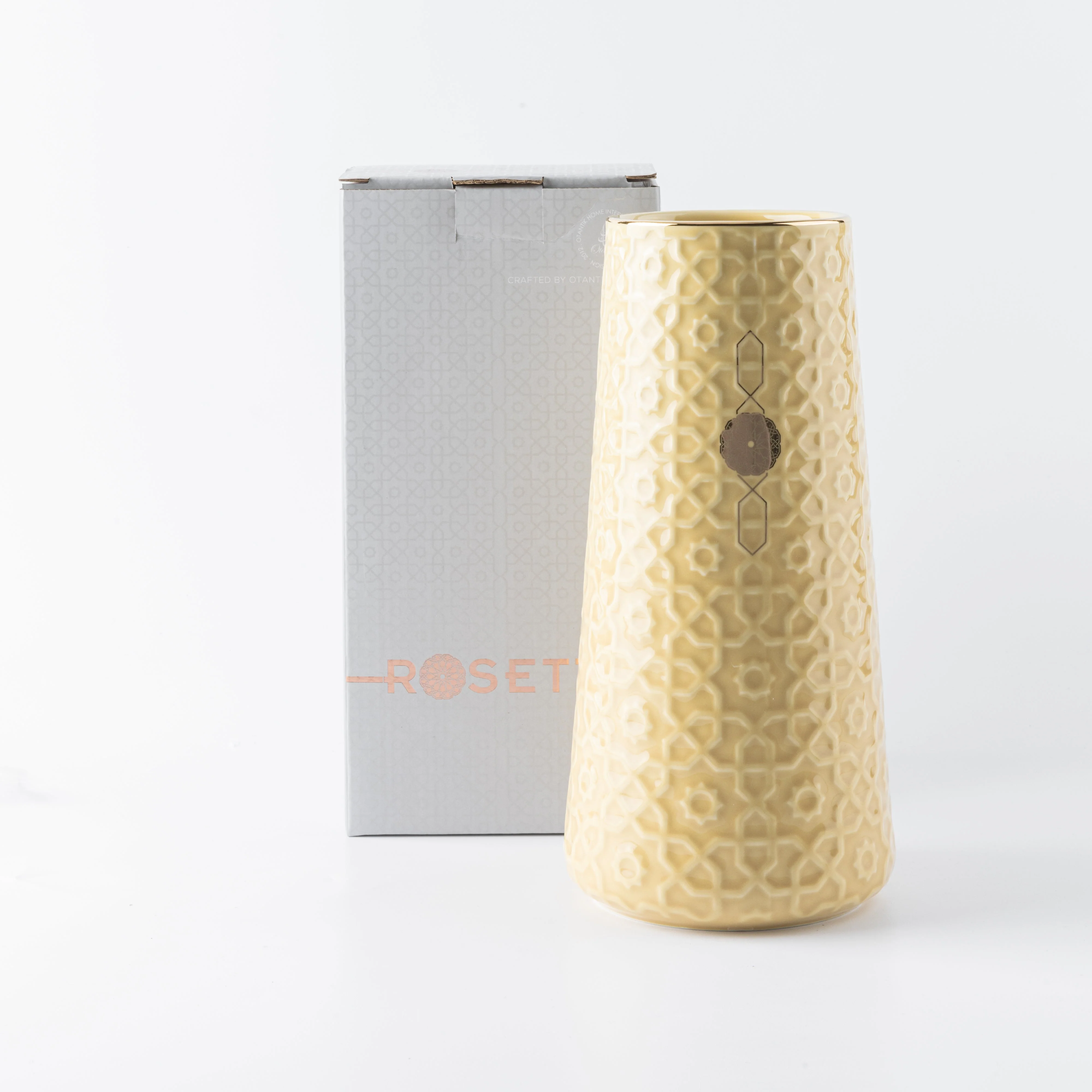 Rosette - Large Decorative Vase - Ivory & Gold - Image 2