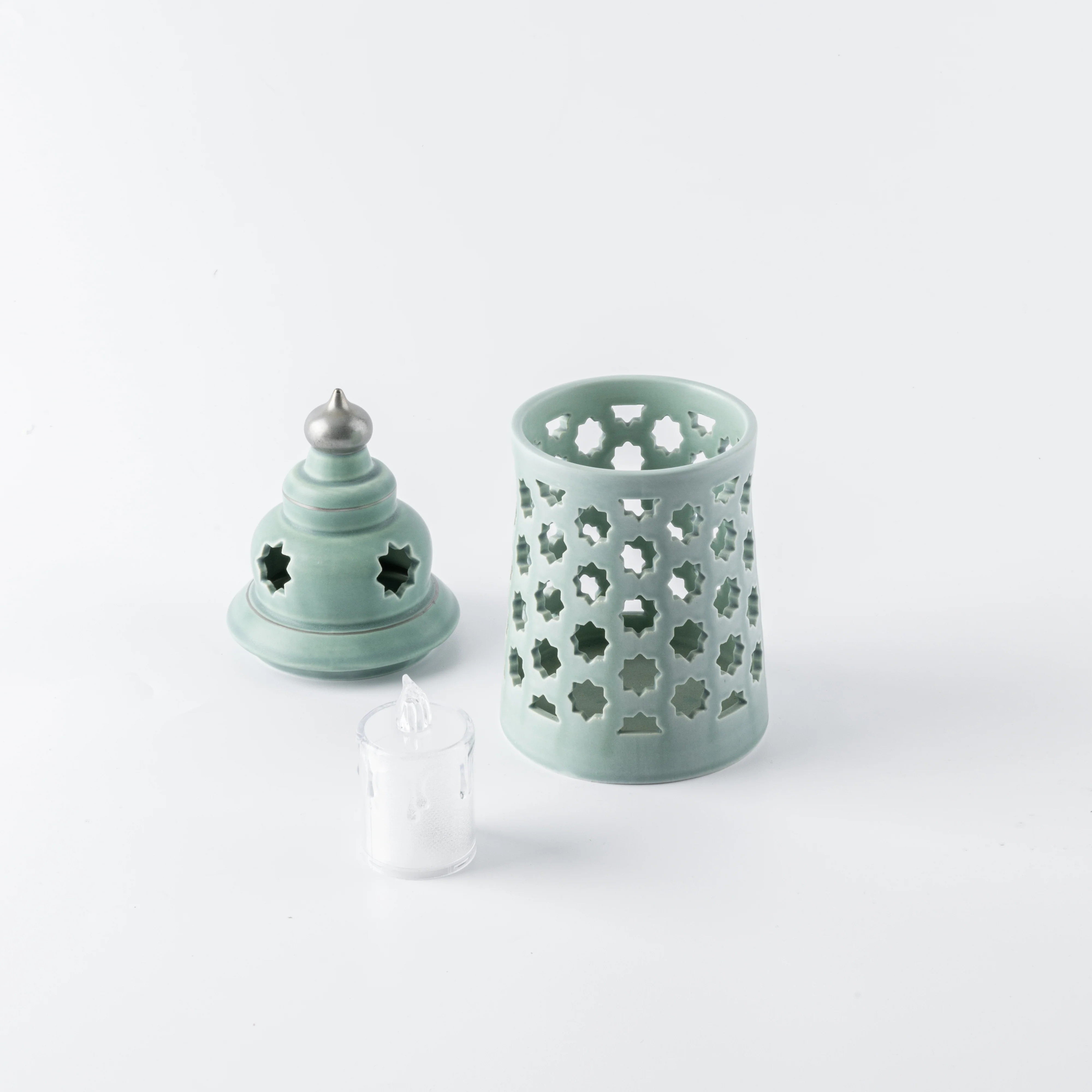 Rosette - Medium Candle Holder - Baby Blue & Silver - Image 4
