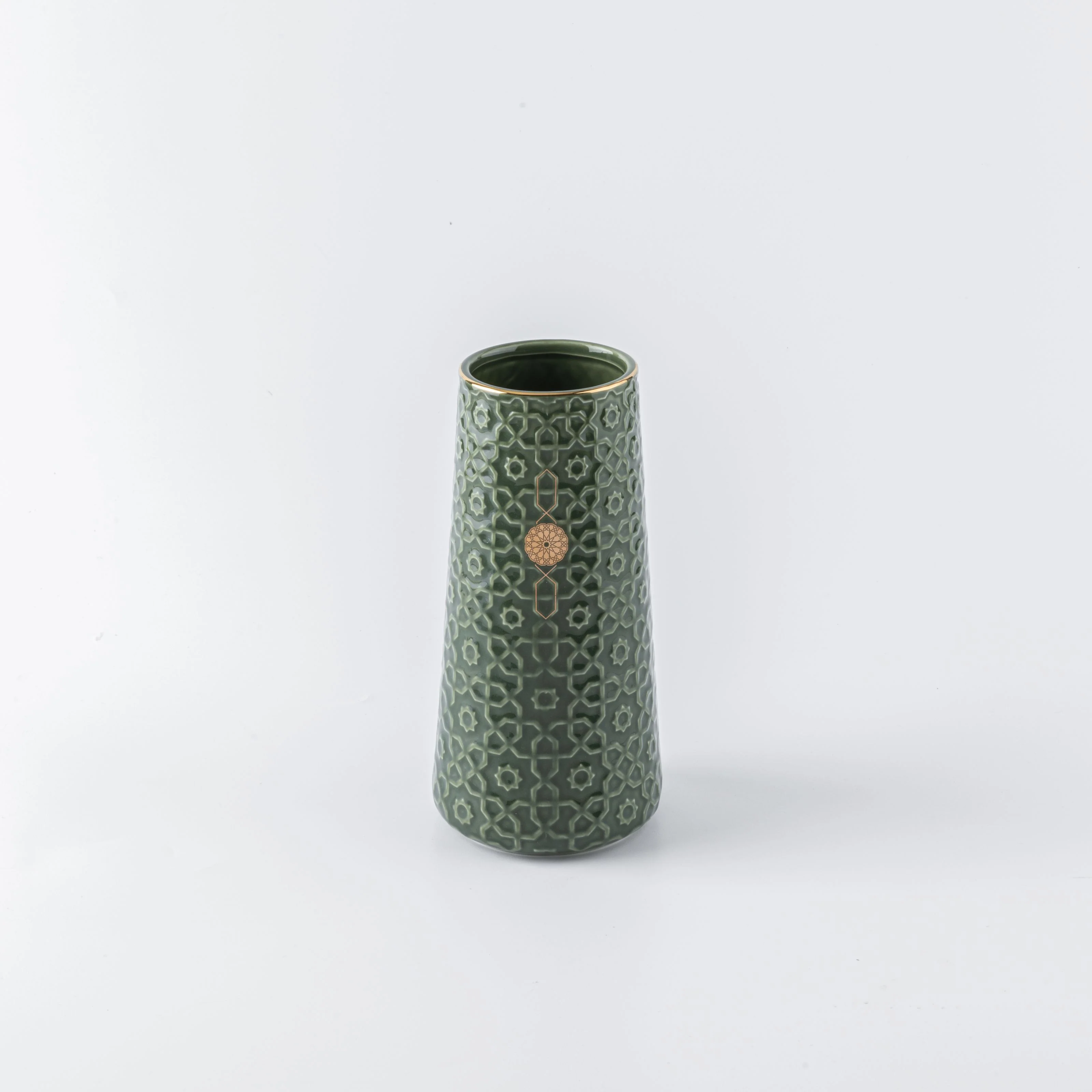 Rosette - Medium Decorative Vase - Green & Gold - Image 3