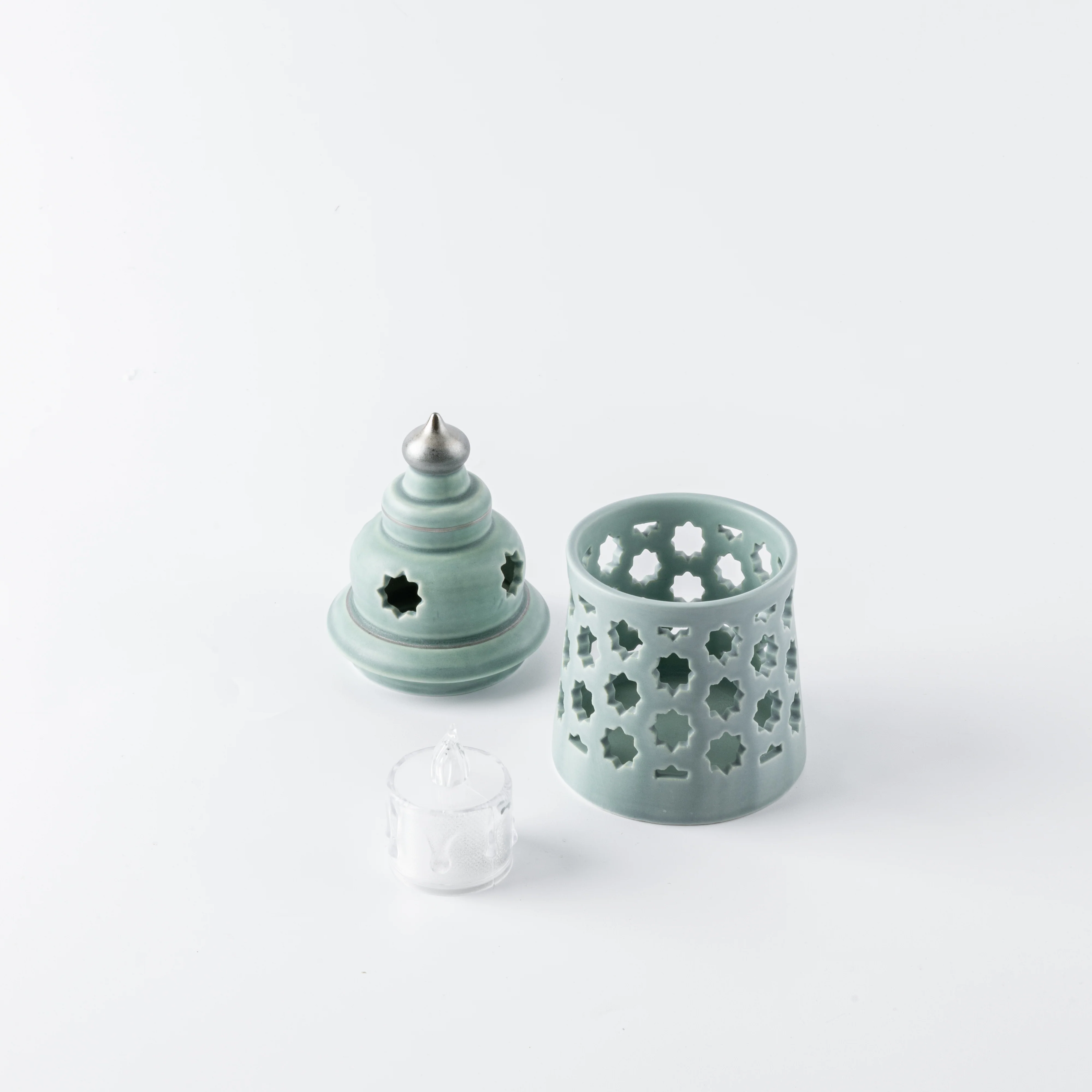 Rosette - Small Candle Holder - Baby Blue & Silver - Image 4