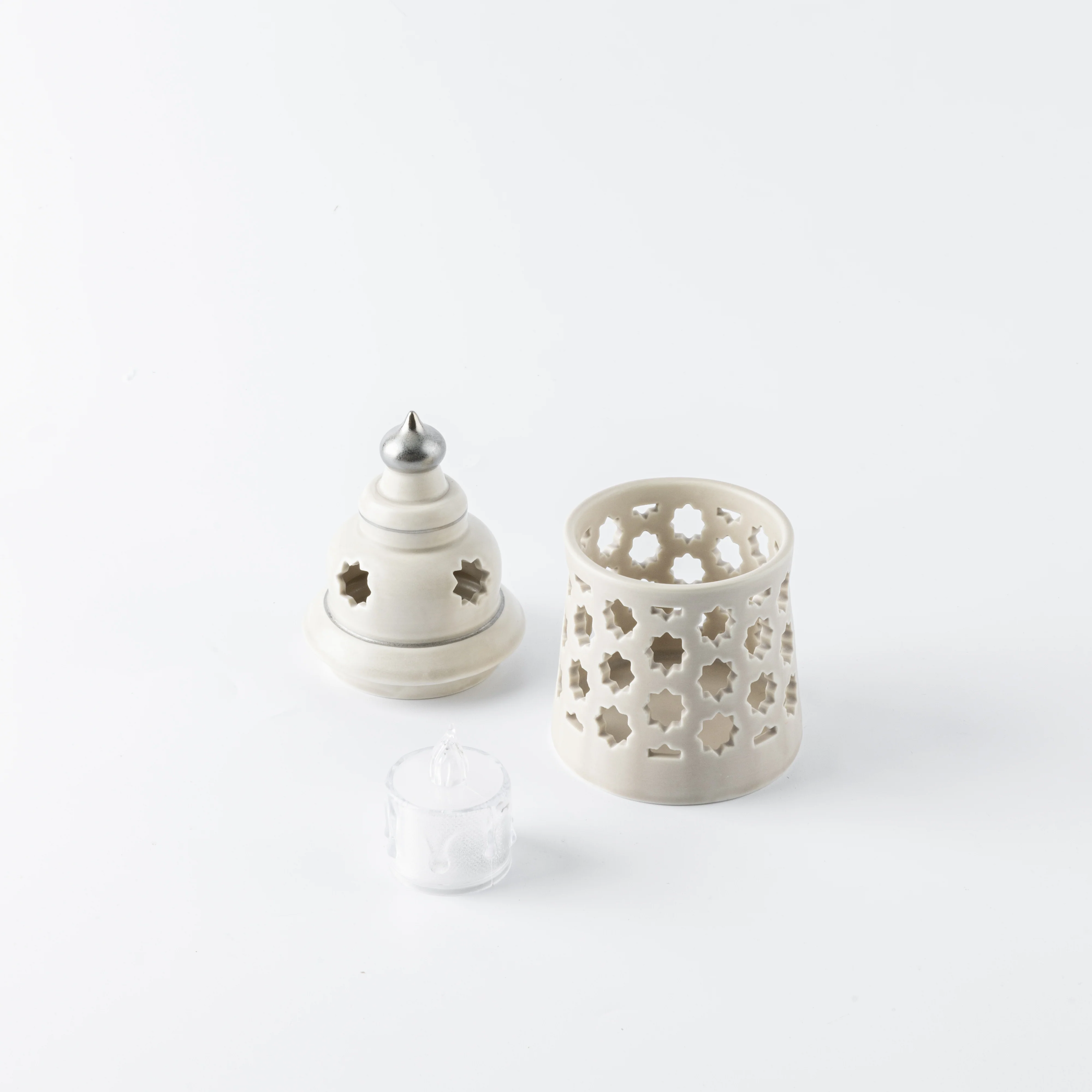 Rosette - Small Candle Holder - Beige & Silver - Image 4