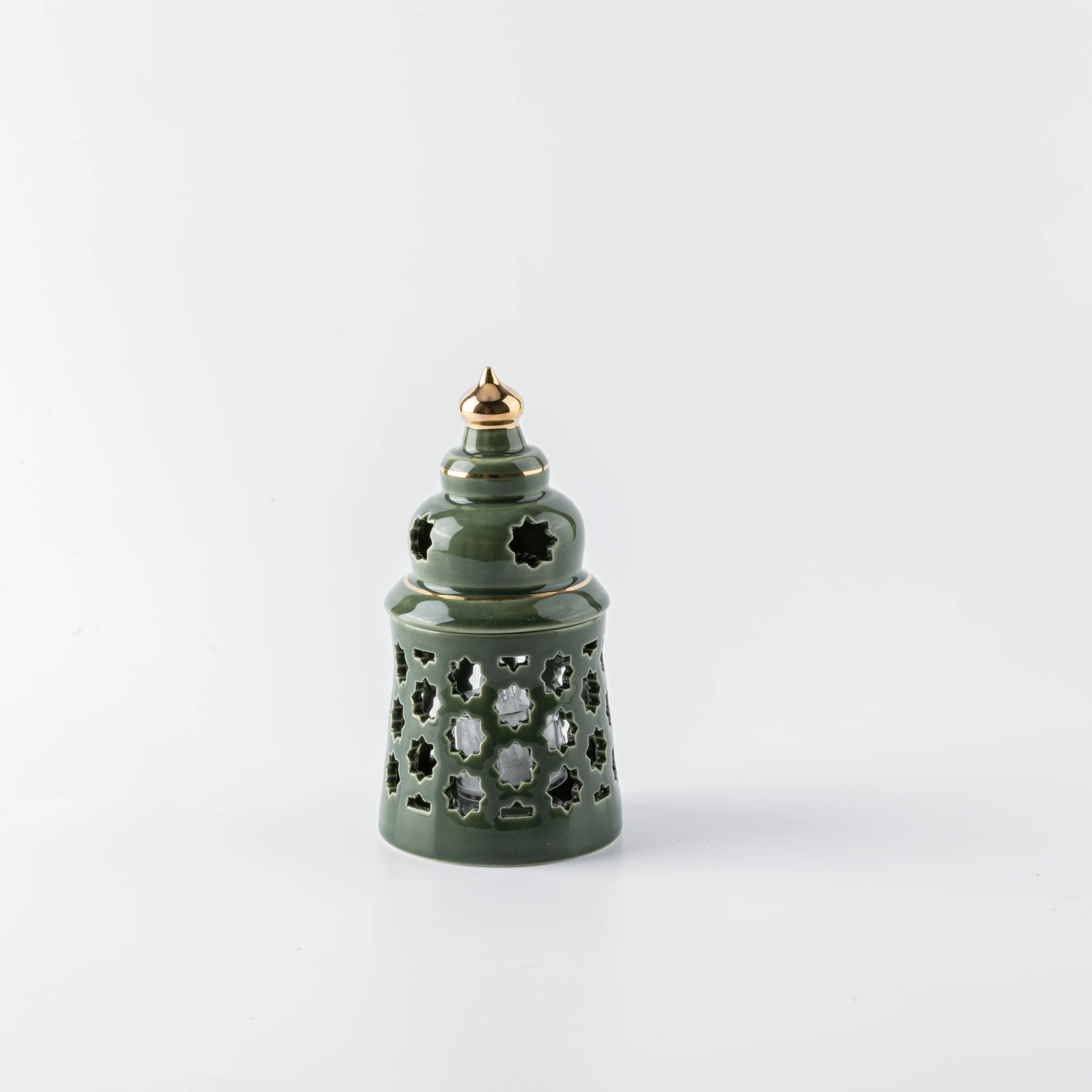 Rosette - Small Candle Holder - Green & Gold - Image 3