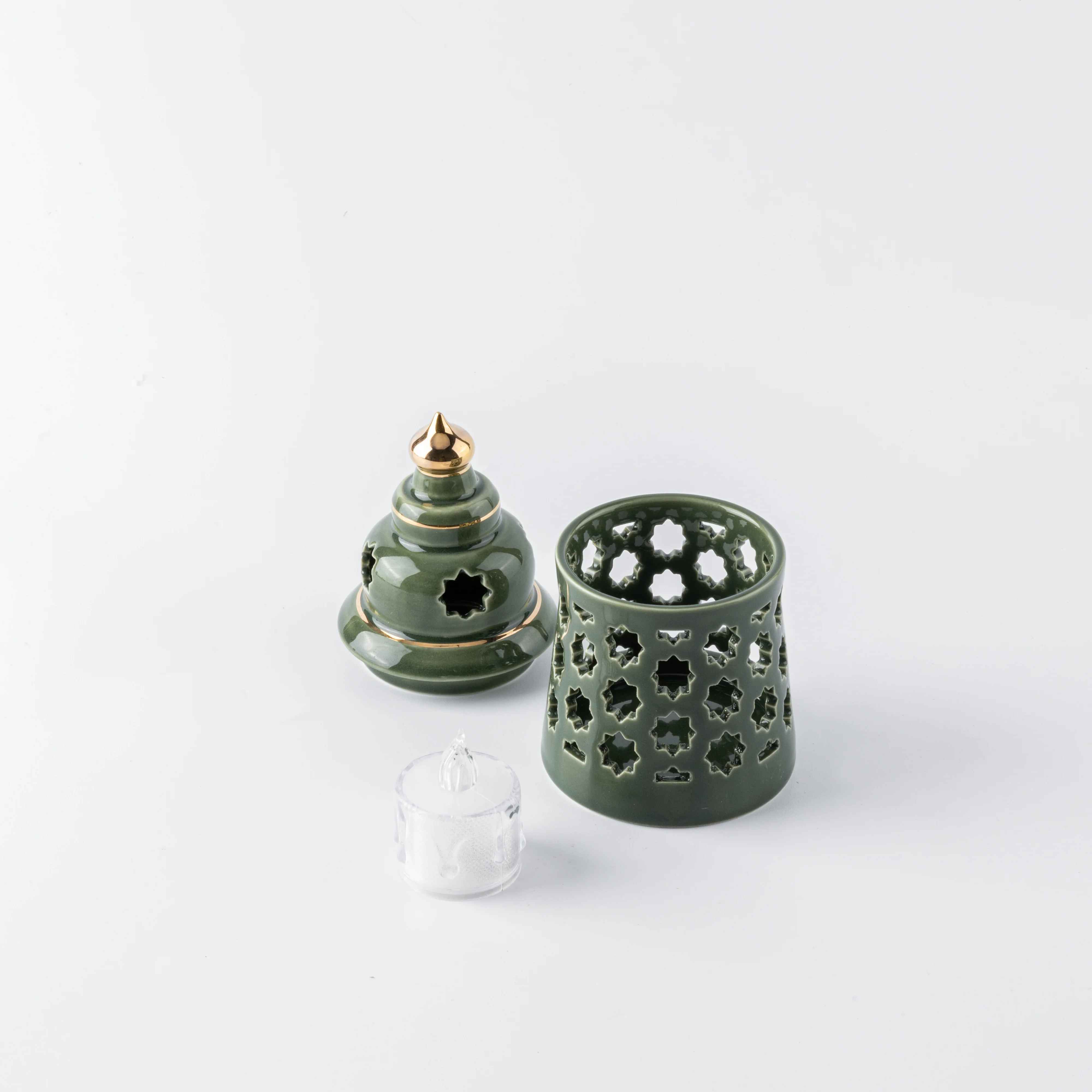 Rosette - Small Candle Holder - Green & Gold - Image 4