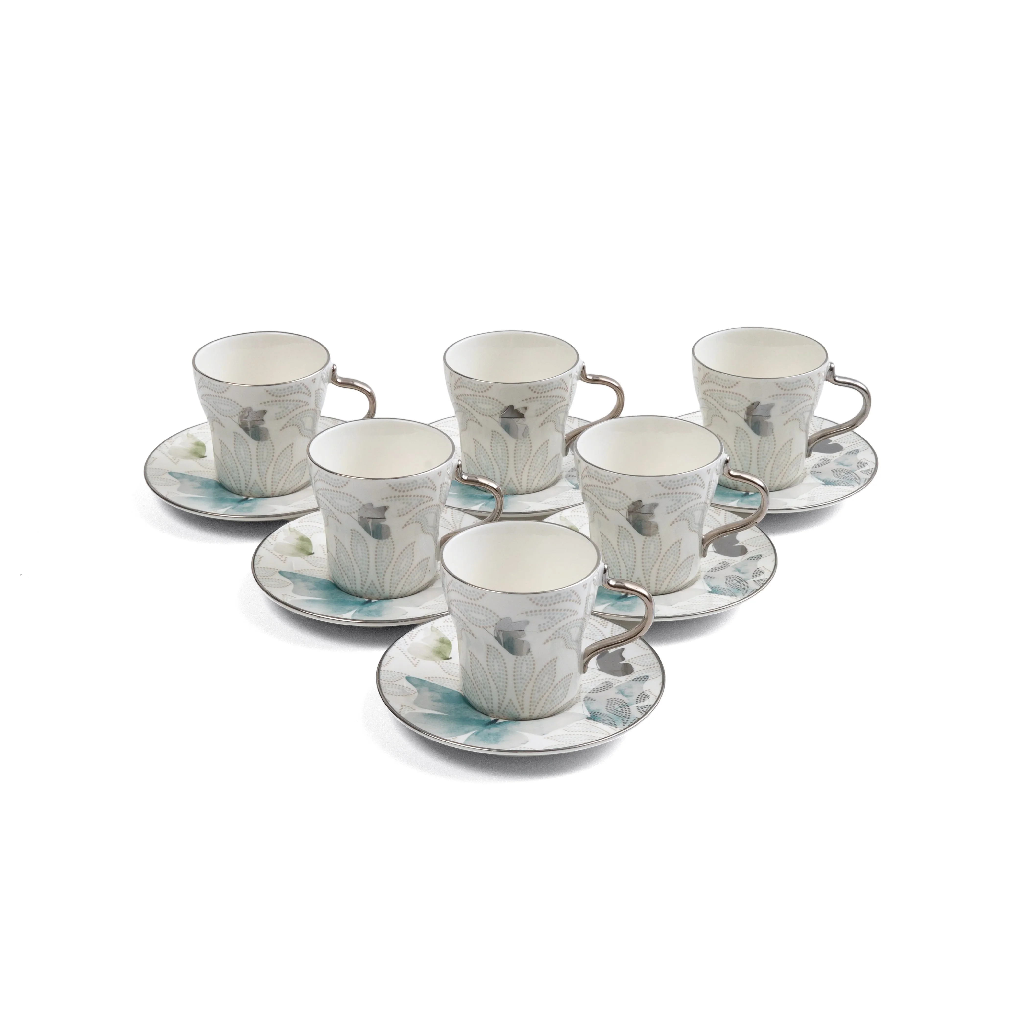 Veloura - Cappuccino Set (12-Pc) - Blue & Silver - Image 3