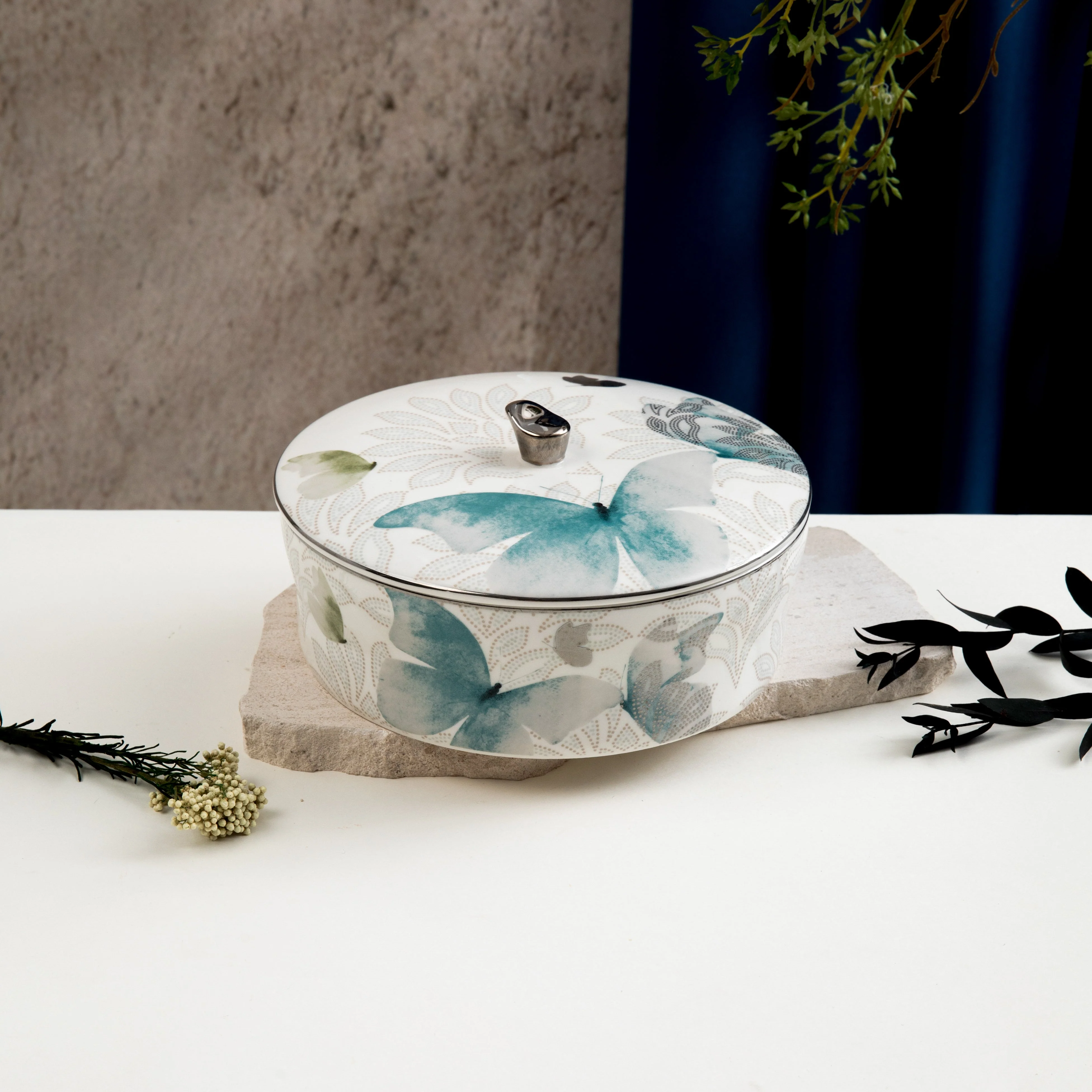 Veloura - Medium Decorative Canister - Blue & Silver